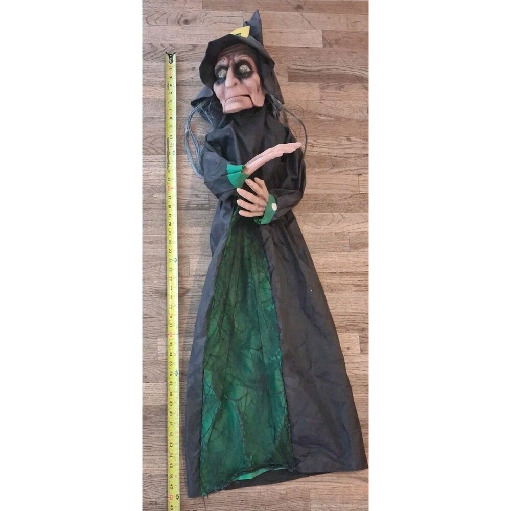 48" Animated talking Grim Witch LED Light Up Eyes Hanging Halloween Prop